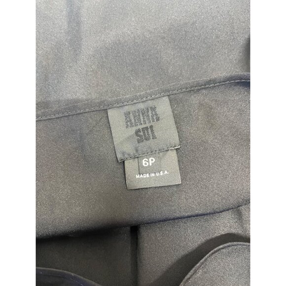 Anna Sui Silk Dress Floral Bias Cut Sheer w/Slip Womens 6P Blue Black Flutter - Picture 11 of 14